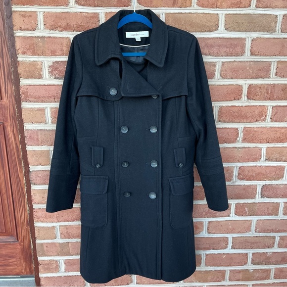 Black double breasted wool blend pea coat size 14. Laundry by design - Picture 1 of 14